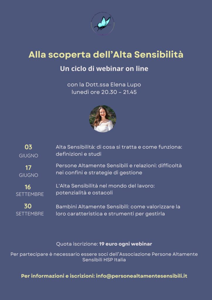 Ciclo di 4 webinar per scoprire l'alta sensibilità.